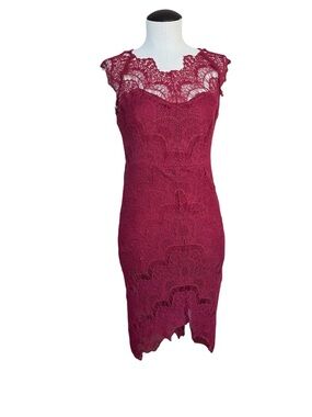 Intimately Free People Elegant Wine Lace Sheath Mini Dress Bodycon Scallop Small